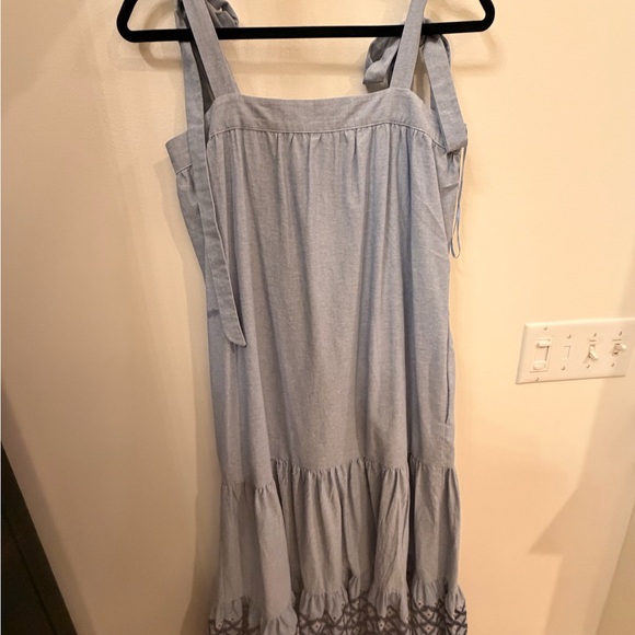 Rebecca Minkoff Light Blue Midi Dress with Patterned Hem Lucy Dress - Picture 4 of 5